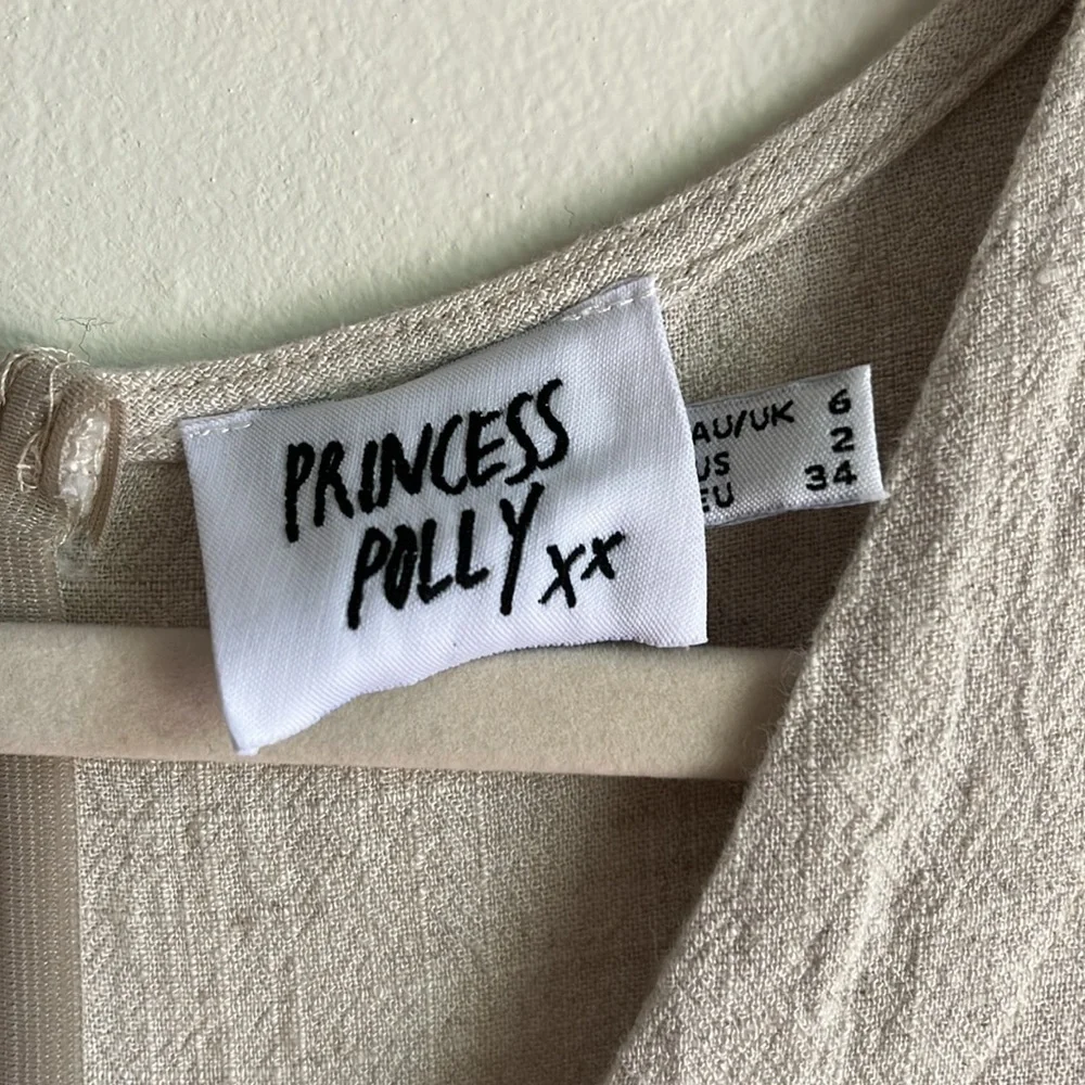 Princess Polly Tan Beige Boho Casual Linen Beach V-Neck Romper Jumpsuit Sz 2 - Picture 5 of 13